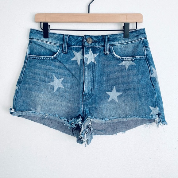 Show Me Your Mumu Arizona High Waisted Jean Shorts Stellar Star Wash Size 28
